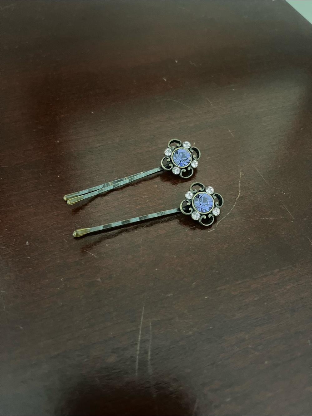 Vintage-Inspired Purple Crystal Floral Bobby Pins - Set of 2